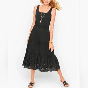 Talbots Black Tiered Eyelet Midi Sundress